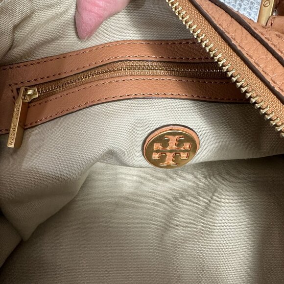 Tory Burch AMALIE Camel Satchel Shoulder Bag Pebbled Leather Beige Dust Bag - Picture 11 of 16
